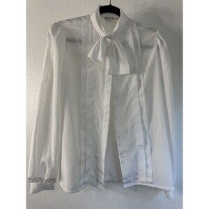 Vintage 70s Judy Ms Bond White Polyester Bow At Neck Shirt Top size 10